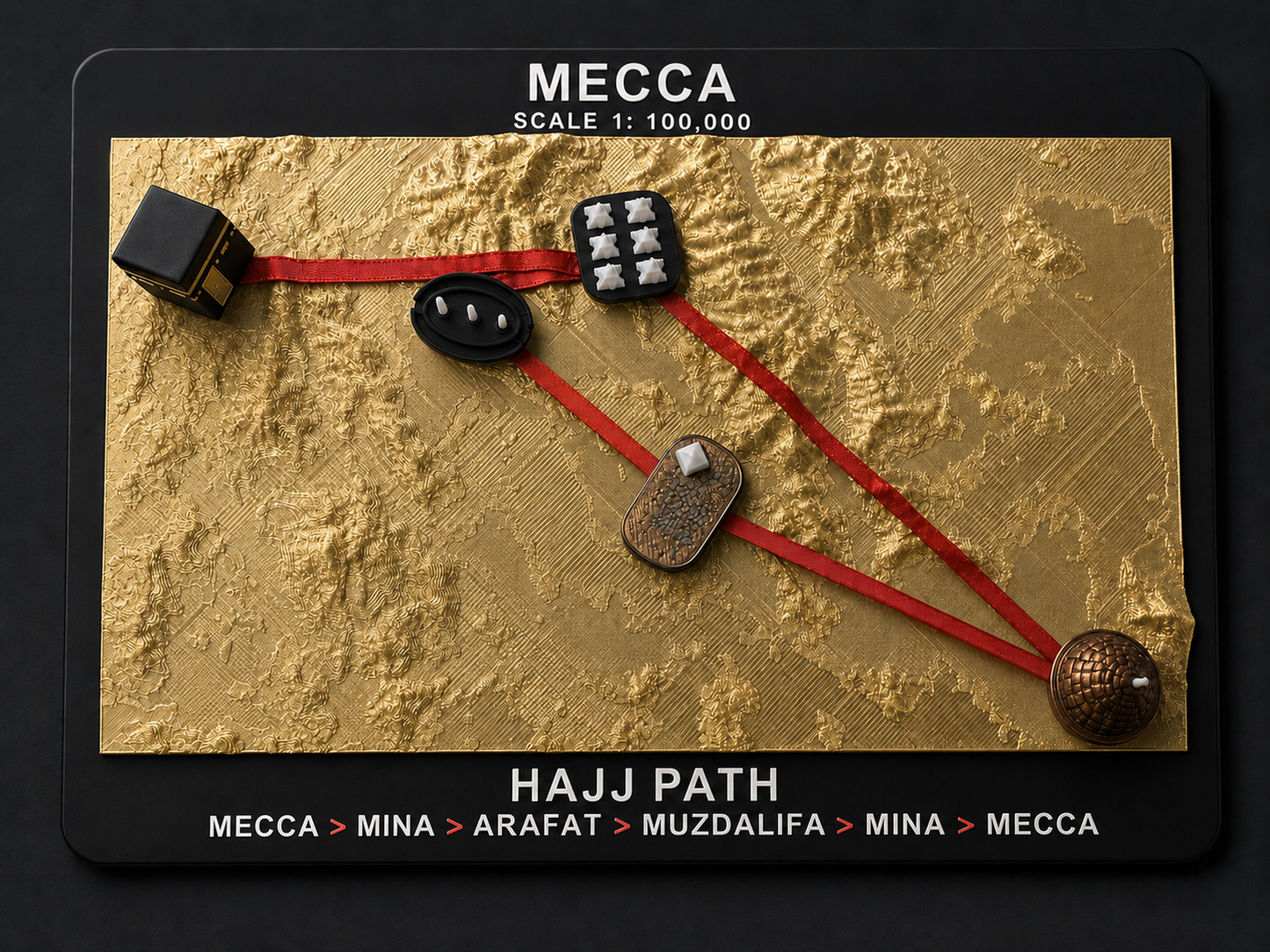 Hajj Journey Path 3D Topographic Map - with Hajj Landmarks