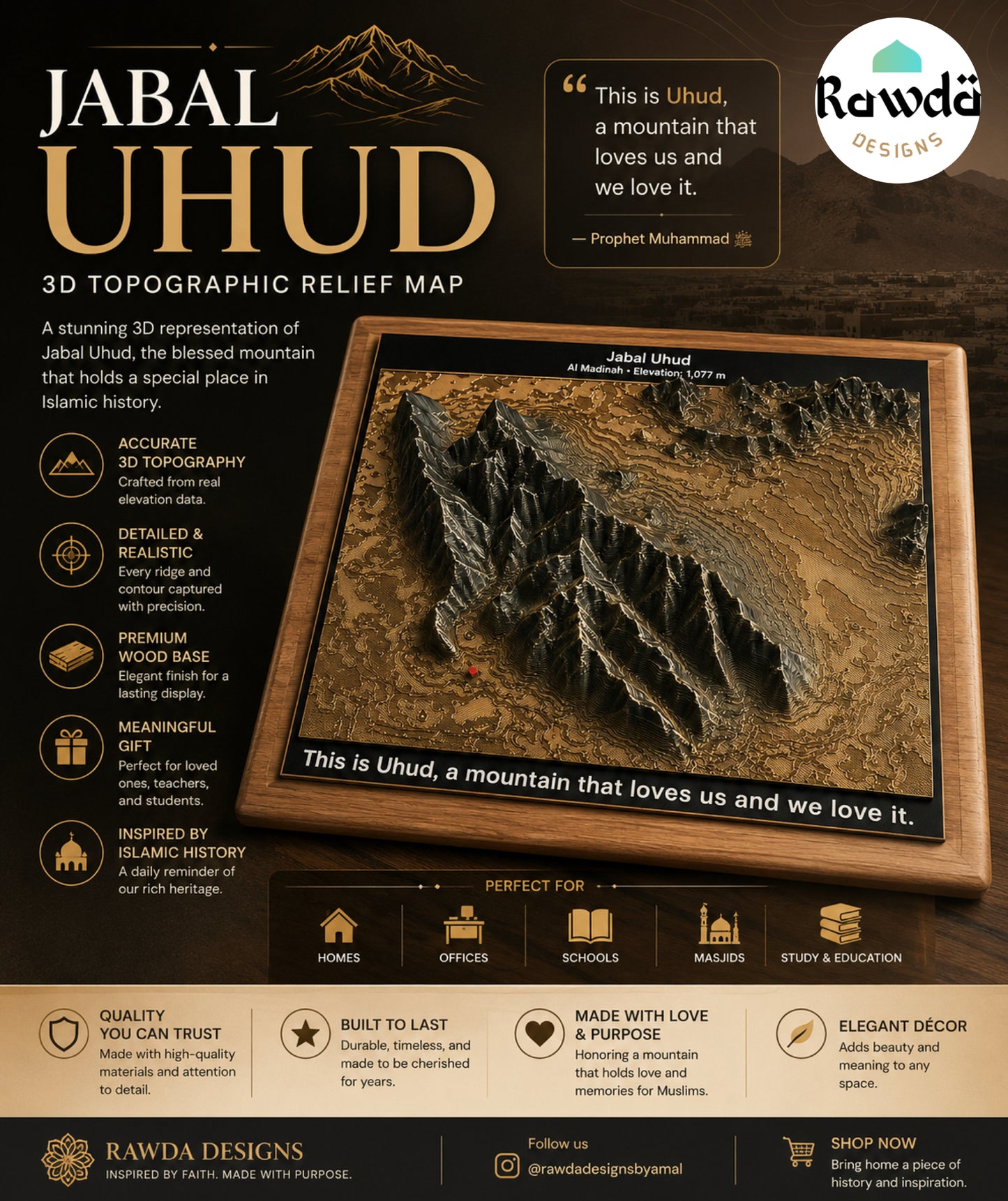 Jabal Uhud 3D Topographic Map